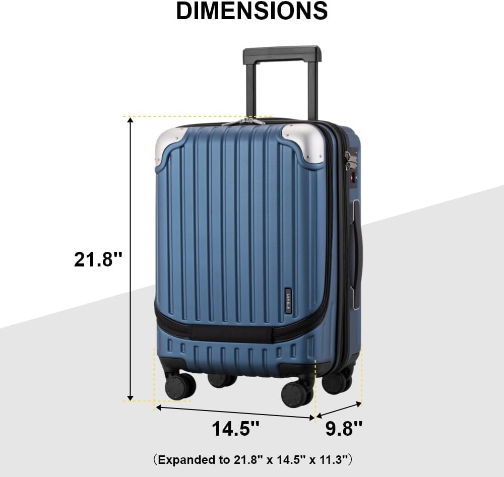 Carry on Luggage with Front Compartment, 20 Inch Expandable Hardside Suitcases with Wheels, Abs+Pc Harshell Spinner Luggages with Tsa Lock, Travel Bag for Women Men