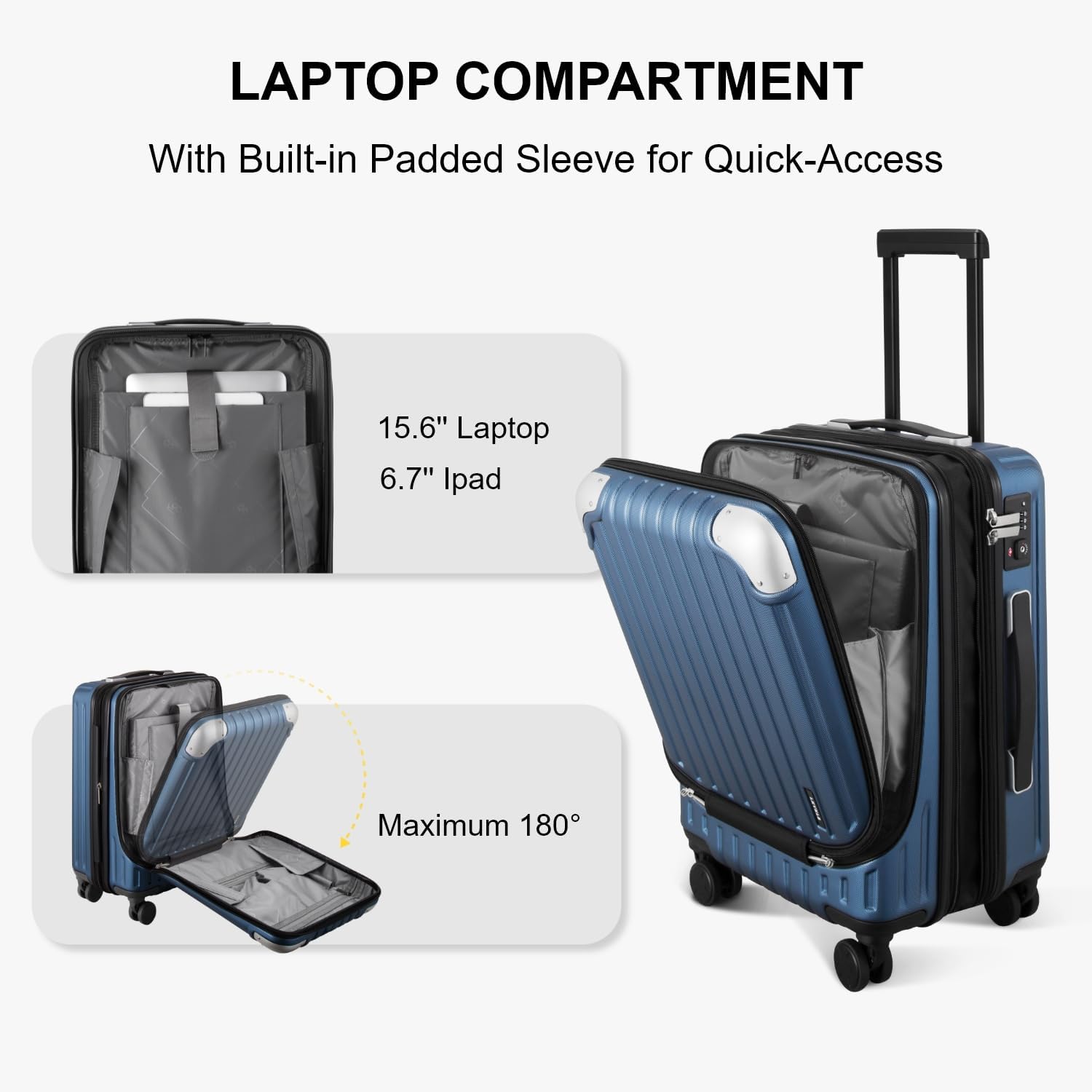 Carry on Luggage with Front Compartment, 20 Inch Expandable Hardside Suitcases with Wheels, Abs+Pc Harshell Spinner Luggages with Tsa Lock, Travel Bag for Women Men