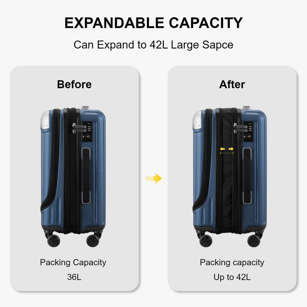 Carry on Luggage with Front Compartment, 20 Inch Expandable Hardside Suitcases with Wheels, Abs+Pc Harshell Spinner Luggages with Tsa Lock, Travel Bag for Women Men