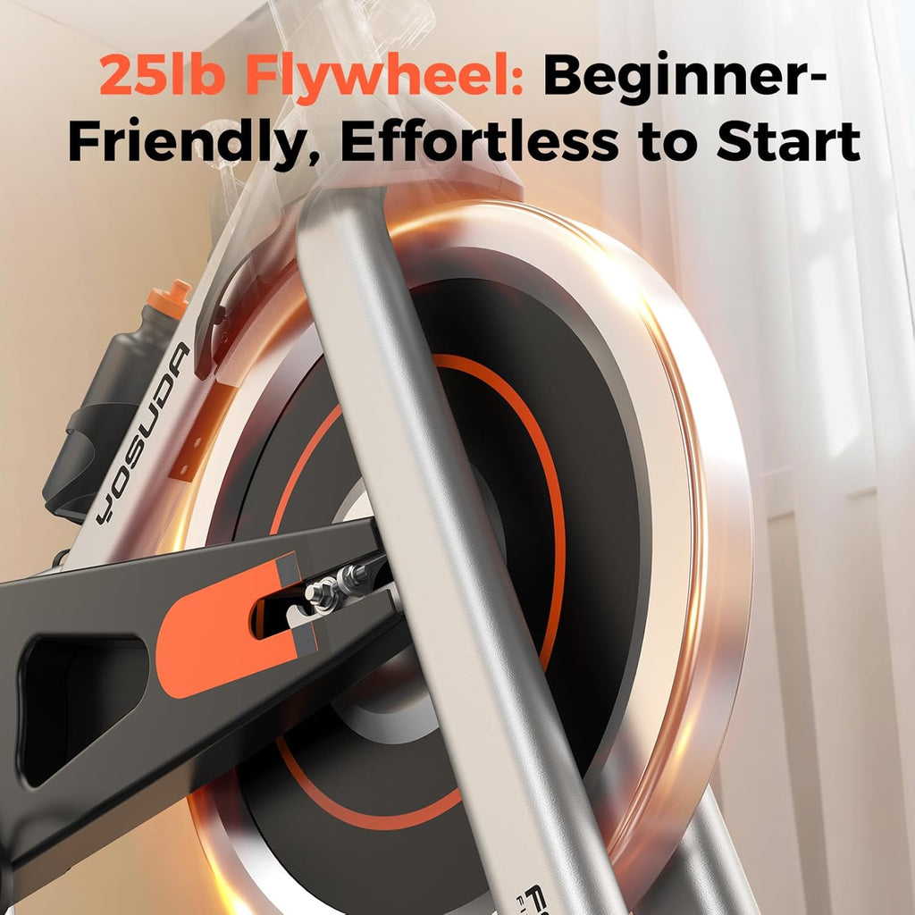 Brake Pad Stationary Bike for Home with Exclusive App, Magnetic Indoor Cycling Bike with 300 lb Weight Capacity, Low Noise, Tablet Holder and Fitness Courses for Weight Loss