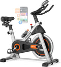 Brake Pad Stationary Bike for Home with Exclusive App, Magnetic Indoor Cycling Bike with 300 lb Weight Capacity, Low Noise, Tablet Holder and Fitness Courses for Weight Loss