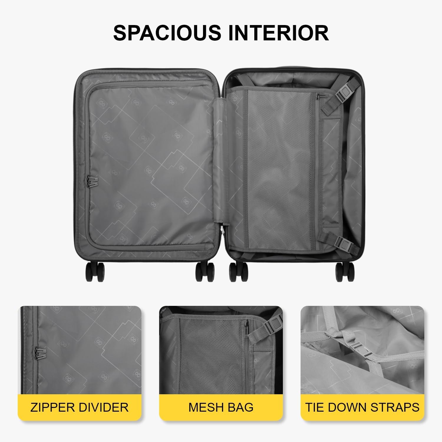 Carry on Luggage with Front Compartment, 20 Inch Expandable Hardside Suitcases with Wheels, Abs+Pc Harshell Spinner Luggages with Tsa Lock, Travel Bag for Women Men
