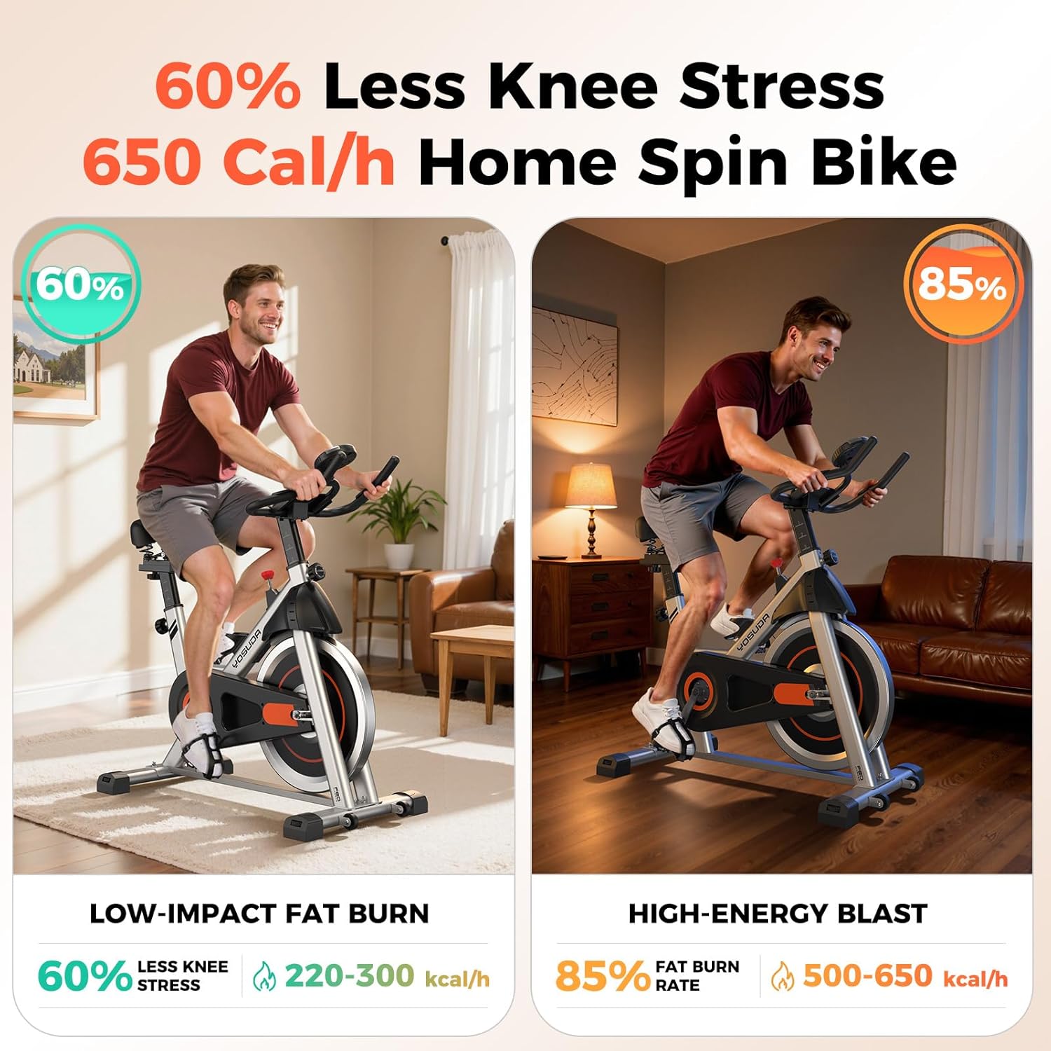 Brake Pad Stationary Bike for Home with Exclusive App, Magnetic Indoor Cycling Bike with 300 lb Weight Capacity, Low Noise, Tablet Holder and Fitness Courses for Weight Loss