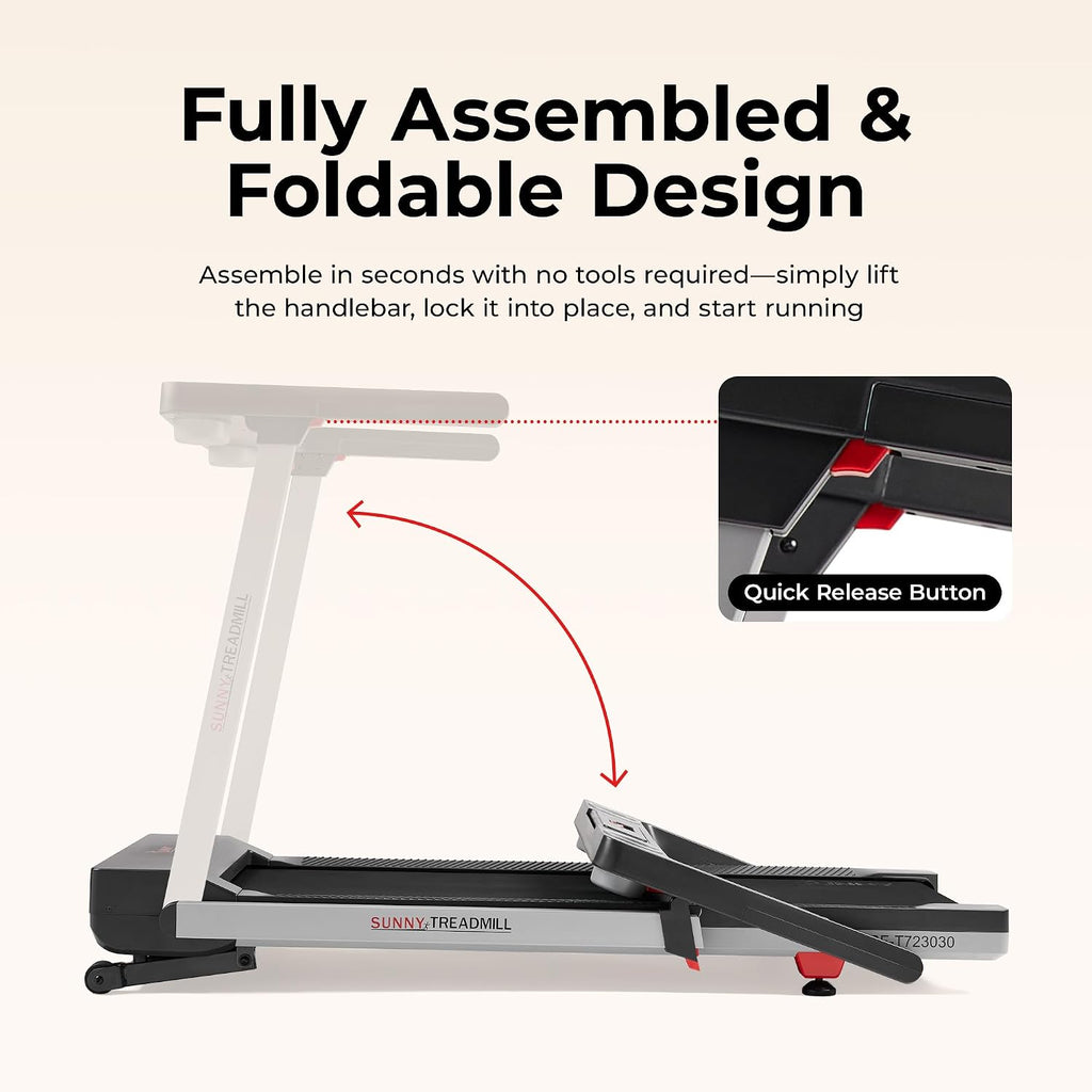 Health & Fitness Fully Assembled OneClick-Fold 20" Smart Treadmill with Auto Incline & SunnyFit App