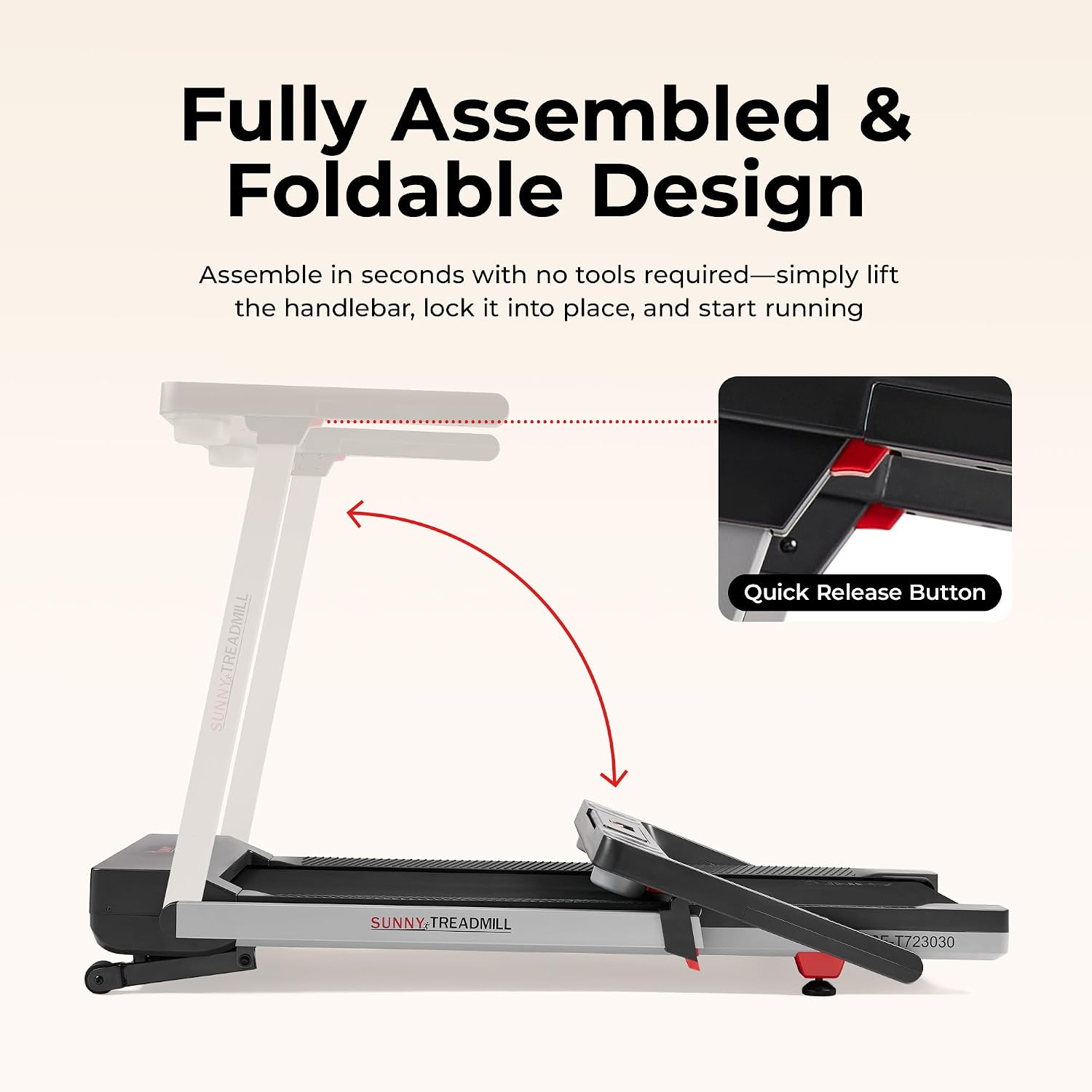 Health & Fitness Fully Assembled OneClick-Fold 20" Smart Treadmill with Auto Incline & SunnyFit App