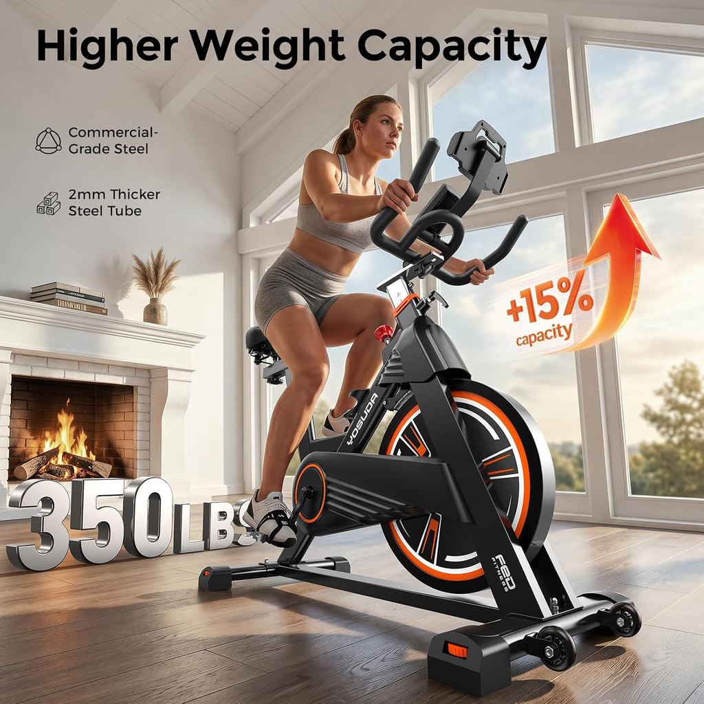 Magnetic Exercise Bike 350 lbs Weight Capacity - Indoor Cycling Bike Stationary with Comfortable Seat Cushion, Silent Belt Drive