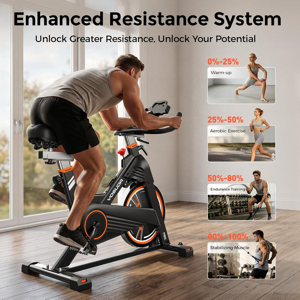 Magnetic Exercise Bike 350 lbs Weight Capacity - Indoor Cycling Bike Stationary with Comfortable Seat Cushion, Silent Belt Drive