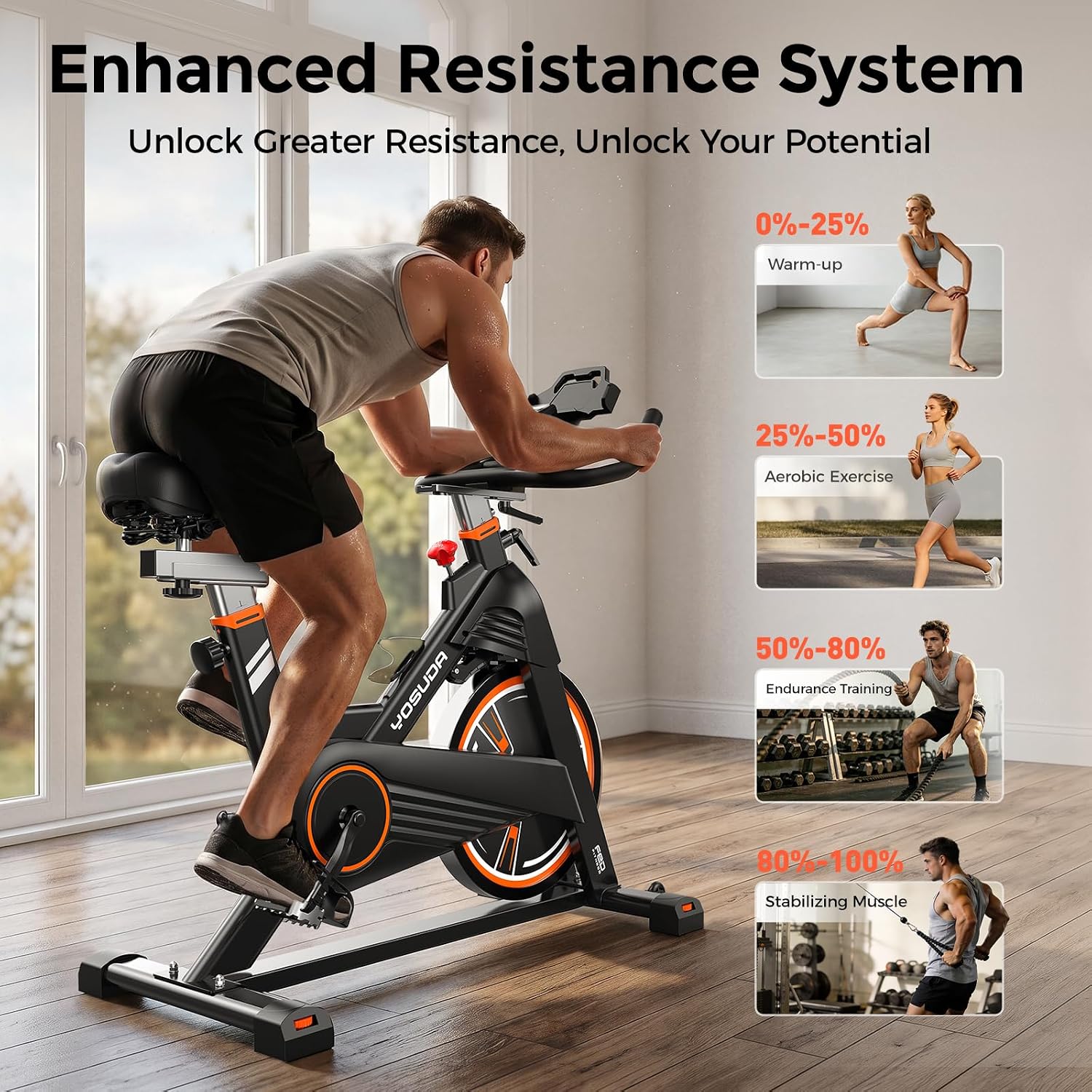 Magnetic Exercise Bike 350 lbs Weight Capacity - Indoor Cycling Bike Stationary with Comfortable Seat Cushion, Silent Belt Drive