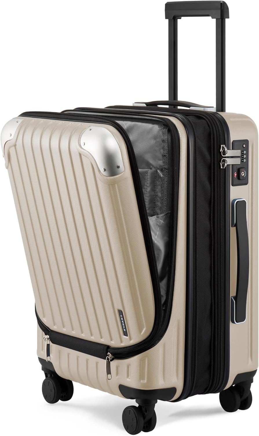 Carry on Luggage with Front Compartment, 20 Inch Expandable Hardside Suitcases with Wheels, Abs+Pc Harshell Spinner Luggages with Tsa Lock, Travel Bag for Women Men